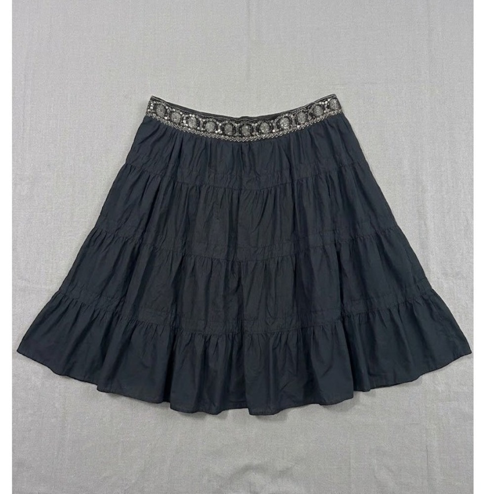 Vintage Faded Glory Black Midi Skirt Beaded Waistband Boho Fairycore Plus 26/28w